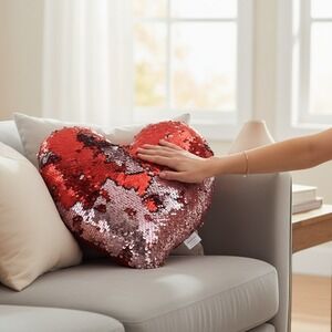 IQ Accessories Heart Pillow Unisex OS Red Pink Brand New Reversible Sequin Decor